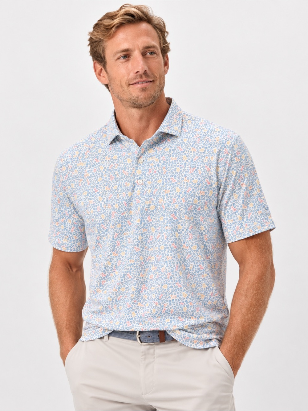Johnnie-O Merica Performance Golf Polo Men XL Blue Tropical Fruit